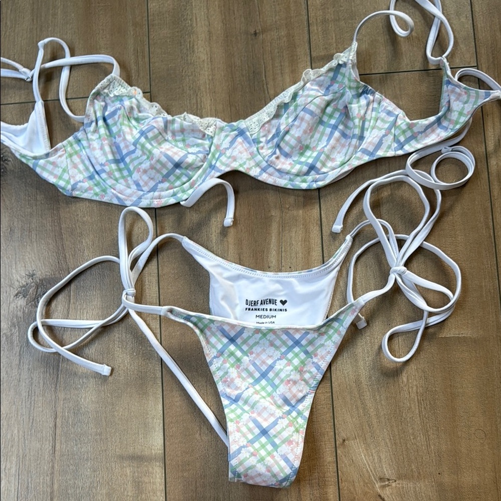 Frankie’s bikinis Pastel Plaid Bikini with Lace- Djerf Avenue